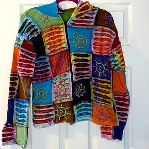 Shop Therapy colorful patchwork jacket Peace emblem on back